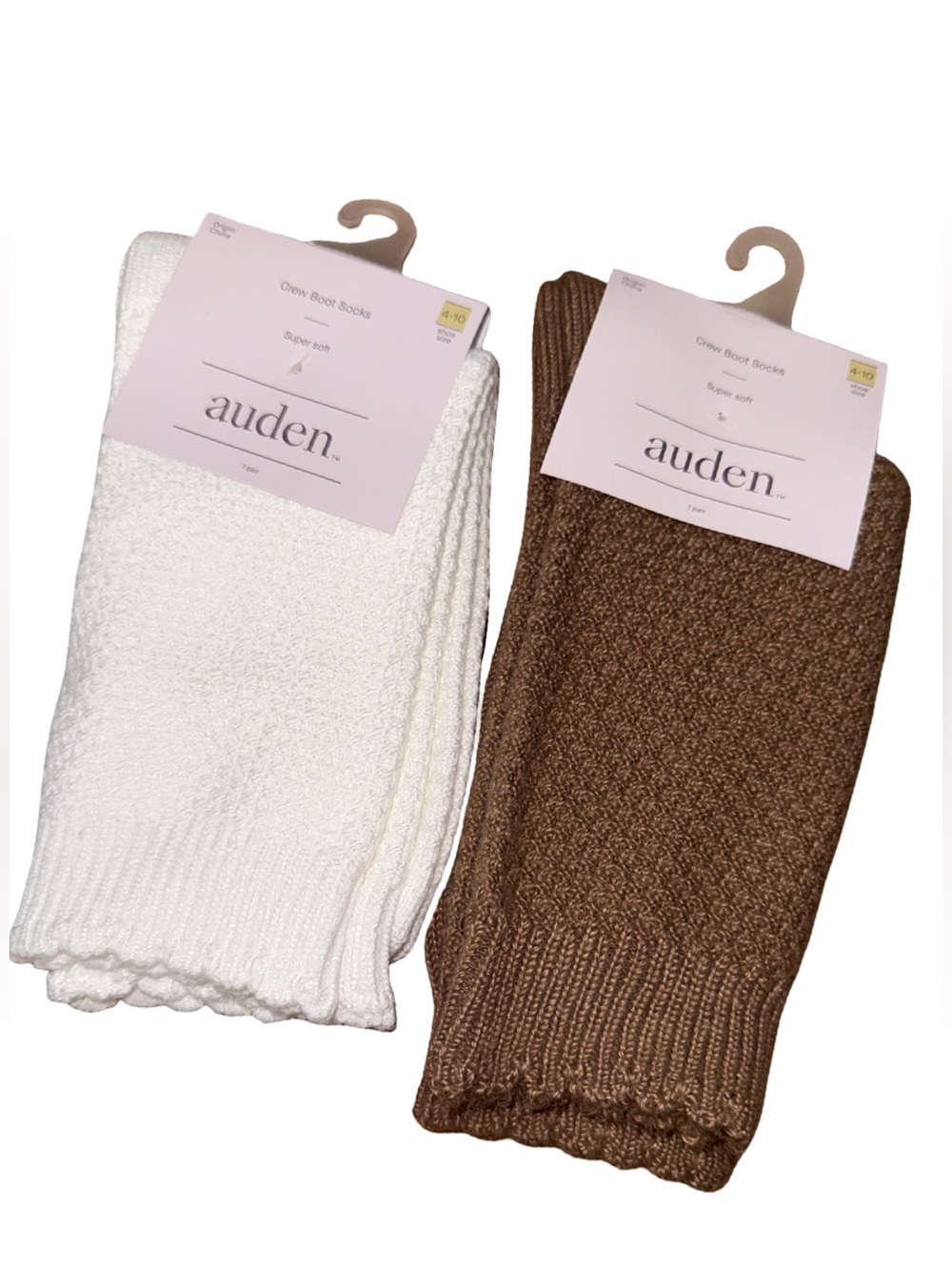 LOT OF 2 Women's Crew Boot Socks
Auden Brown & White Super Soft
Sz 4-10 NWT